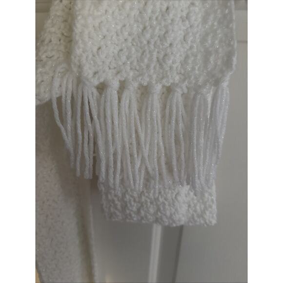 Handmade, Hand Knitted White Sparkly Scarf with Fringe - Picture 3 of 3